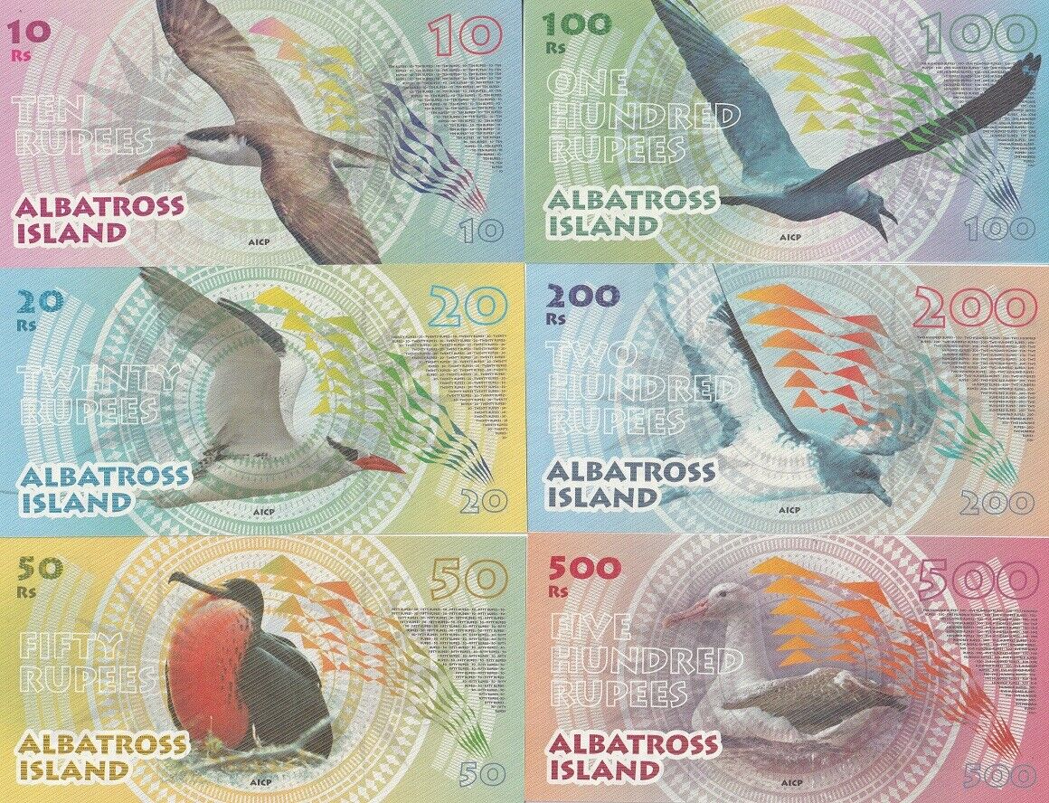 Albatross Islands Set 6 10 20 50 100 200 500 Rupees 2016 Birds Fantasy