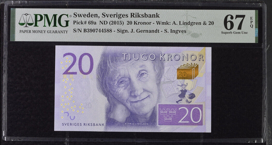 Sweden 20 Kronor ND 2015 P 69 a Superb Gem UNC PMG 67 EPQ