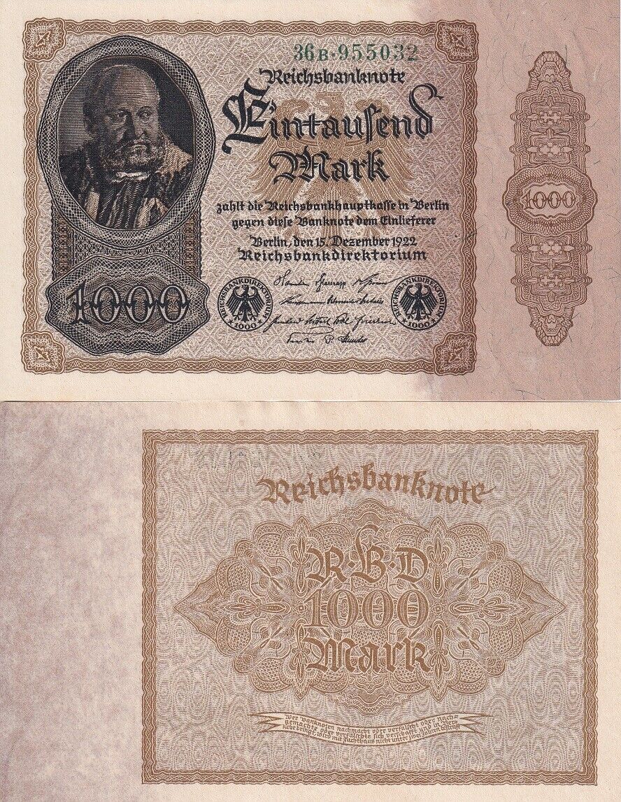 Germany Reichsbank 1000 Mark 1922 P 82 a AUnc