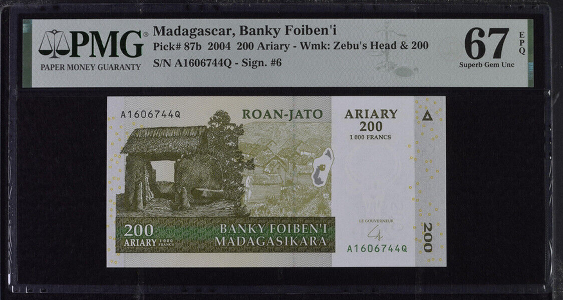 Madagascar 200 Ariary 2004 P 87 b Superb Gem UNC PMG 67 EPQ