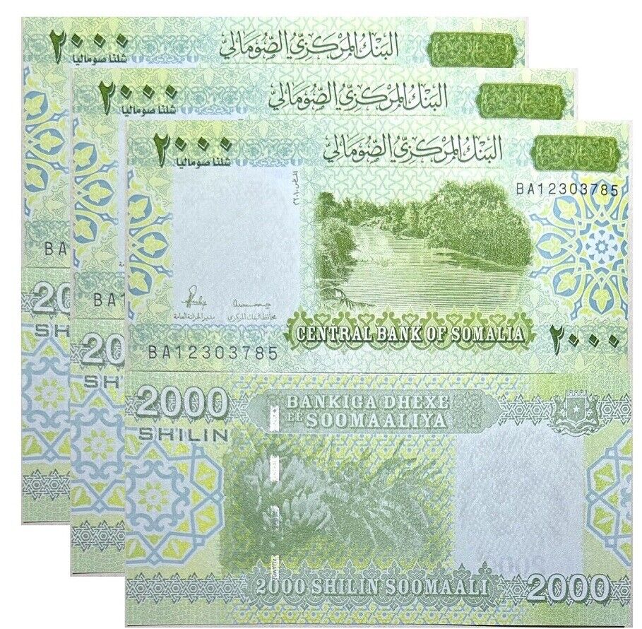 Somalia 2000 Shillings 2010 ND 2023 Green P new Transitional UNC LOT 3 PCS