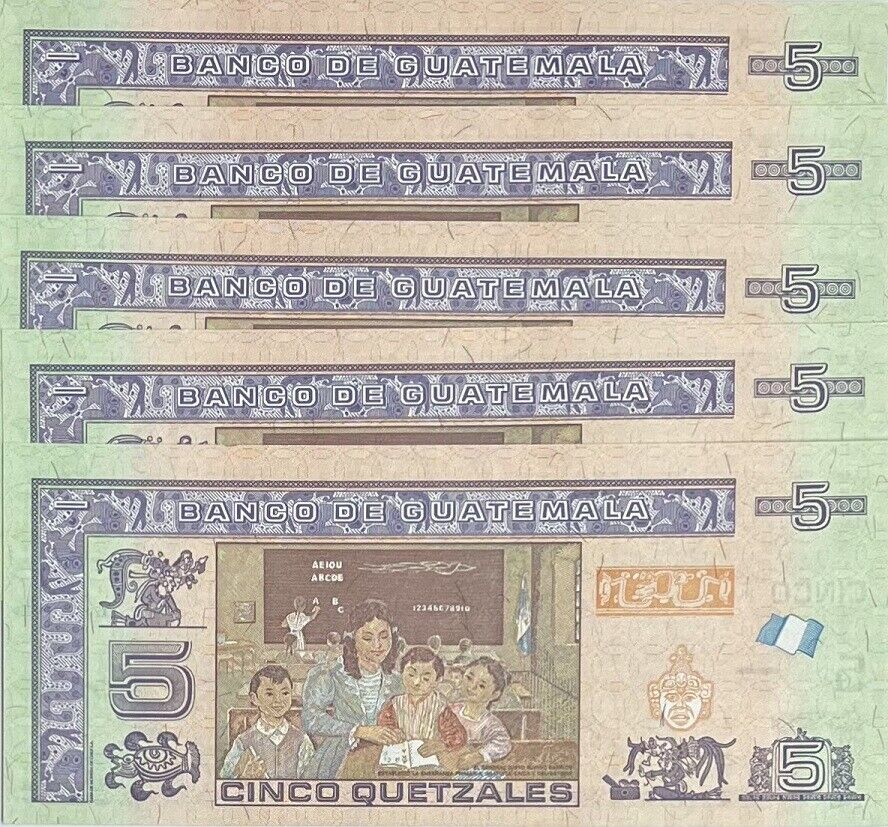 Guatemala 5 Quetzales 2014 P 122A UNC Lot 5 Pcs