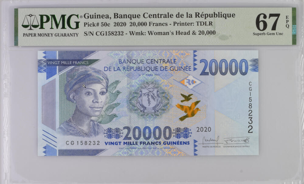 Guinea 20000 Francs 2020 P 50 c Superb Gem UNC PMG 67 EPQ Top Pop