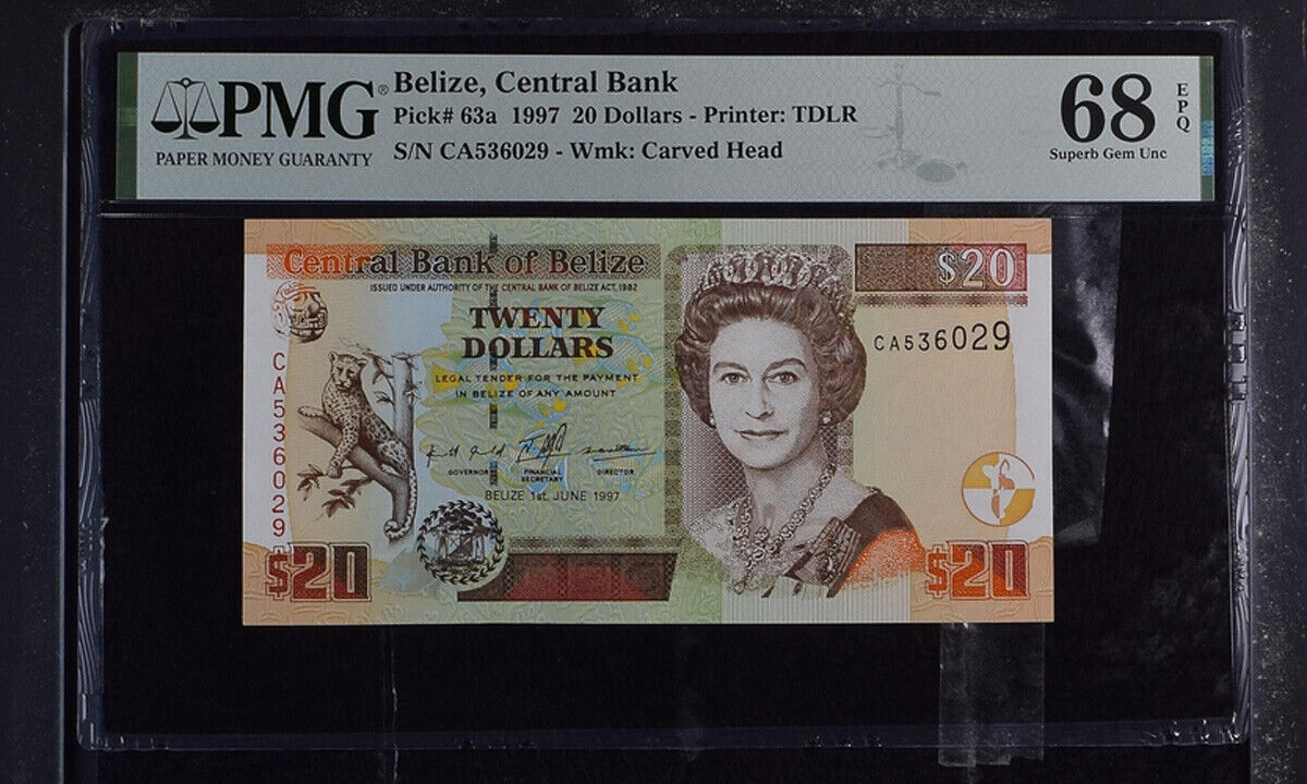BELIZE 20 Dollars 1997 P 63 a Superb Gem UNC PMG 68 EPQ TOP POP