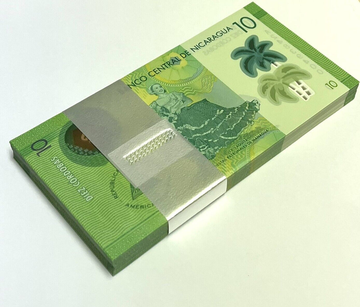 Nicaragua 10 Cordobas 2014 P 209 Polymer UNC Lot 25 Pcs