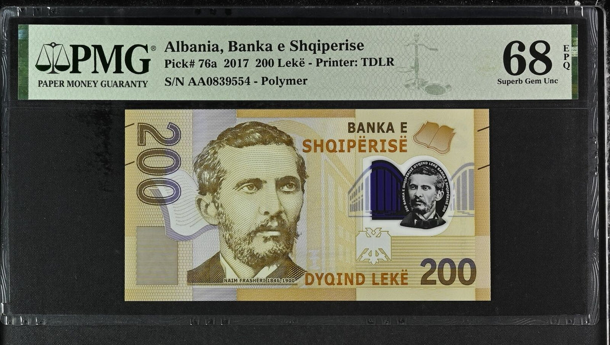 Albania 200 Leke 2017 Polymer P 76 a Superb Gem UNC PMG 68 EPQ TOP POP