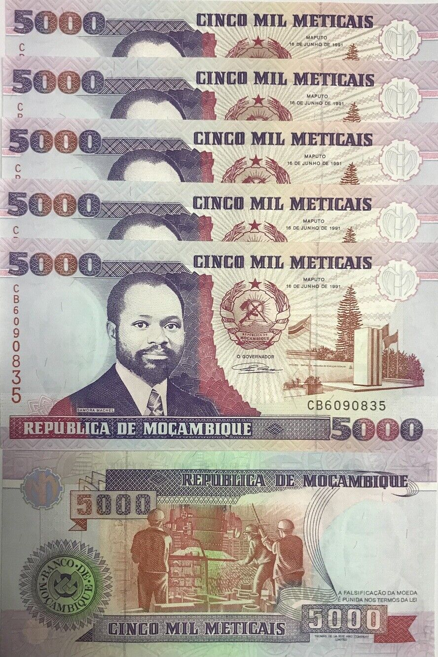 Mozambique 5000 Meticais 1991 P 136 UNC LOT 5 PCS