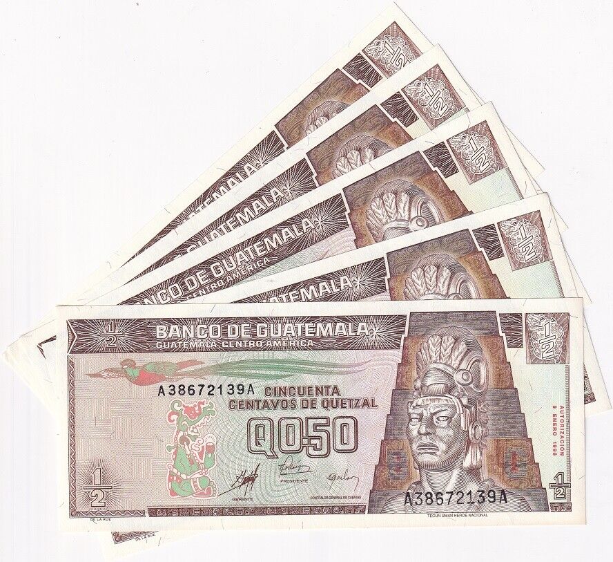 Guatemala 1/2 Quetzales 1998 P 98 UNC LOT 5 PCS