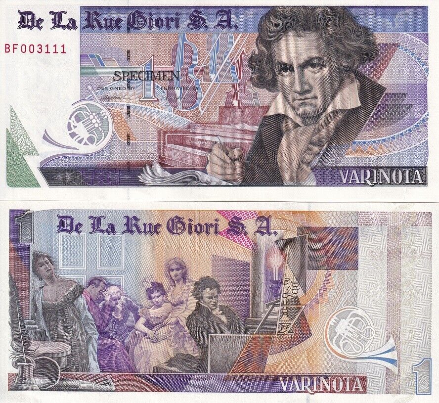 TEST NOTE SPECIMEN VARINOTA DE LA RUE BEETHOVEN Double-side Red serial number