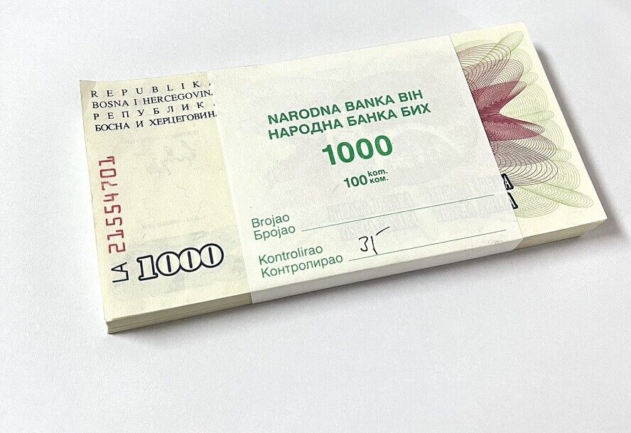 Bosnia 1000 Dinara 1992 P 15 UNC LOT 100 PCS 1 Bundle