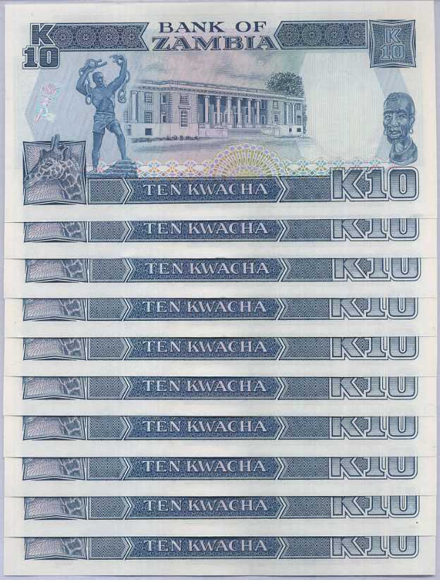 Zambia 10 Kwacha 1989-1991 P 31 Random Sign UNC Lot 10 PCS