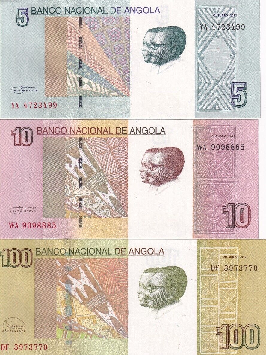 Angola Set 3 UNC 5 10 100 Kwanzas 2012 / 2017 P 151A P 152 P 153b UNC