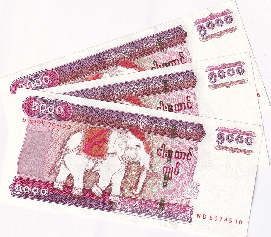 Myanmar 5000 Kyats Burma ND 2014 P 83 AUnc LOT 3 PCS