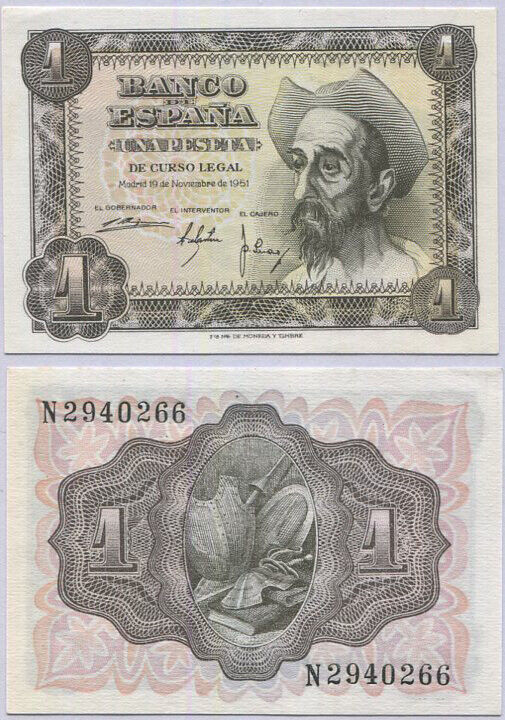 SPAIN 1 PESETA 1951 P 139 a UNC