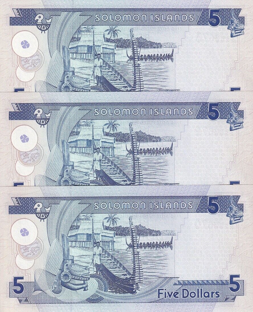 Solomon Islands 5 Dollars ND 1997 C/2 PREFIX P 19 UNC LOT 3 PCS