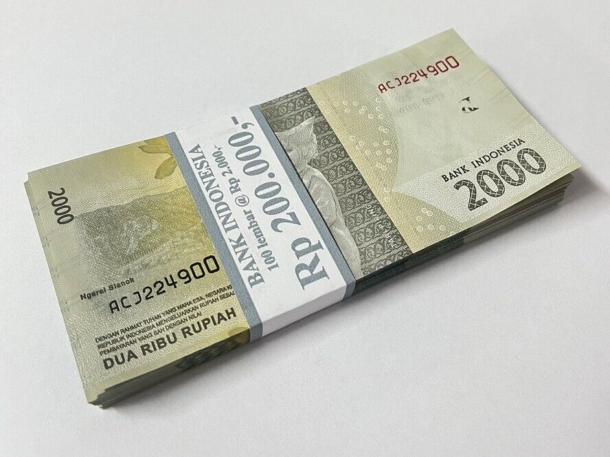 Indonesia 2000 Rupiah 2016/2017 P 155 UNC LOT 100 PCS 1 Bundle