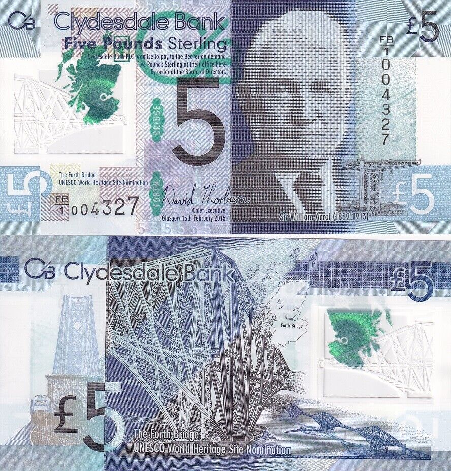 Scotland 5 Pounds 2015 Cydesdale Bank P 229 N UNC