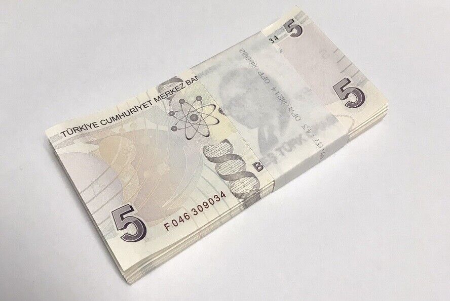 Turkey 5 Lira 2009 / 2020 P 222 Mixed Prefix UNC LOT 100 PCS 1 BUNDLE