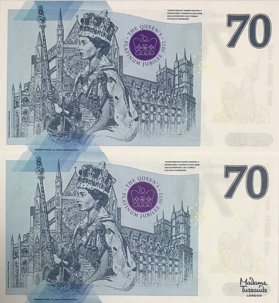 SET 2 PCS OF Great Britain 70 Pounds ND 2022 P NEW FANTASY QEII
