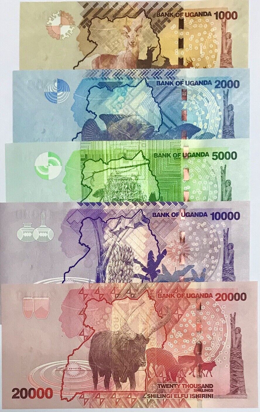 Uganda Set 5 Pcs 1000 2000 5000 10000 20000 Shillings 2010-2017 P 49 50 - 53 UNC