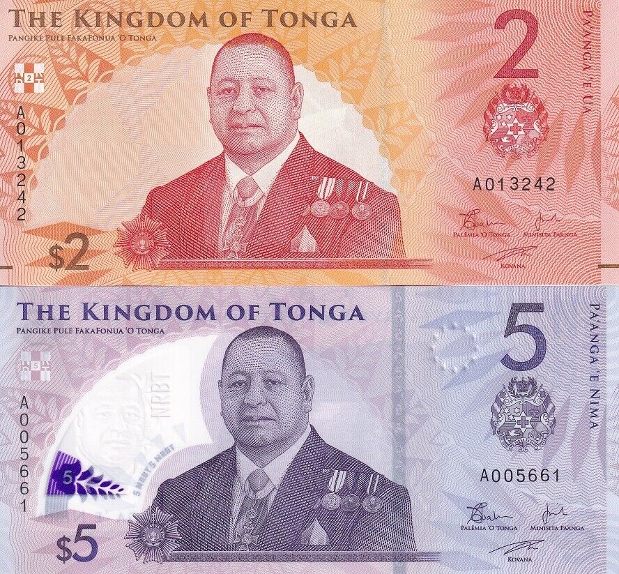 Tonga Set 2 UNC 2 (5 Polymer) Pananga 2023 2024 P 50 P 51