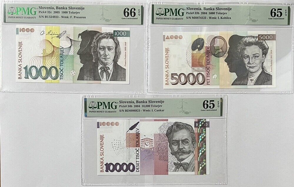 Slovenia SET 9, 10 20 -10000 Tolarjev P 11-16 32-34 Choice Gem UNC PMG 64-67 EPQ