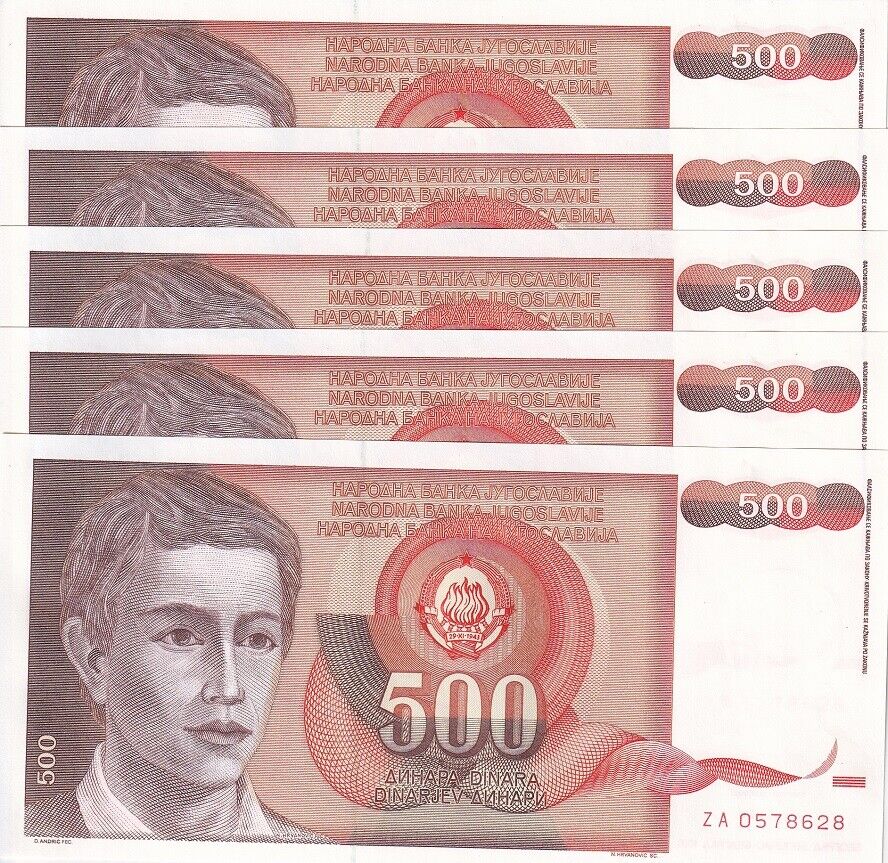 Yugoslavia 500 Dinara 1991 P 109 ZA REPLACEMENT UNC LOT 5 PCS