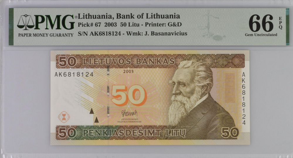 Lithuania 50 Litu 2003 P 67 Gem UNC PMG 66 EPQ