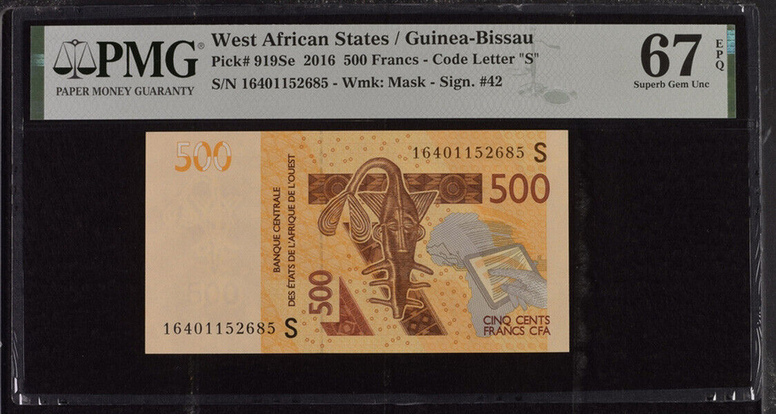 West African States 500 Francs 2016 P 919Se Superb Gem UNC PMG 67 EPQ