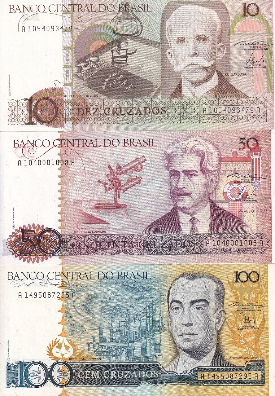 Brazil SET 3 PCS 10 50 100 CRUZ ND 1986-1987 P 209 P 210 P 211 UNC