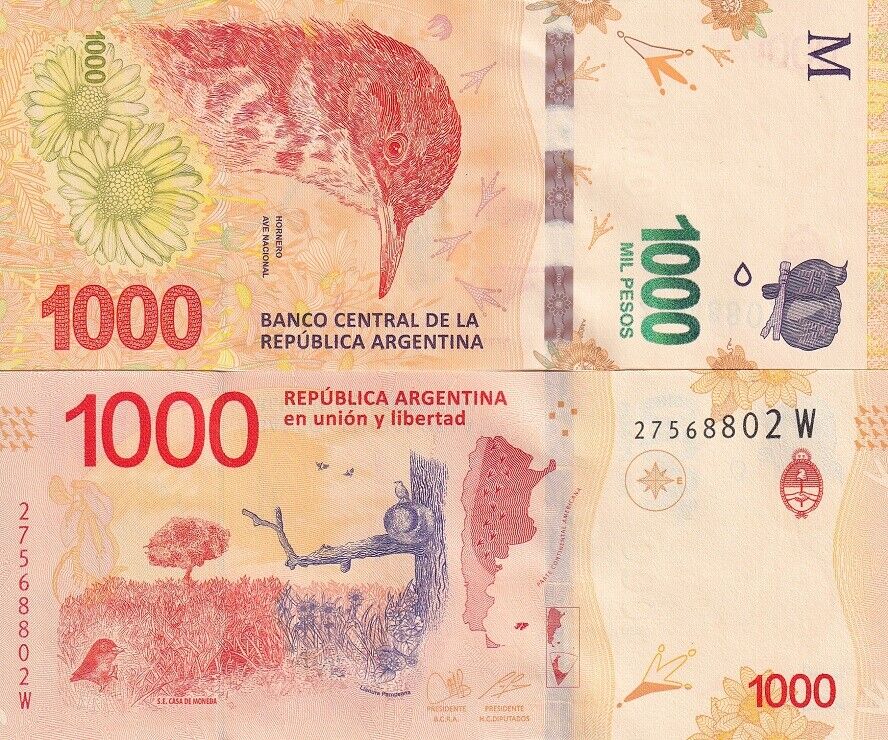 Argentina 1000 Pesos ND 2017 Suffix W P 366 UNC