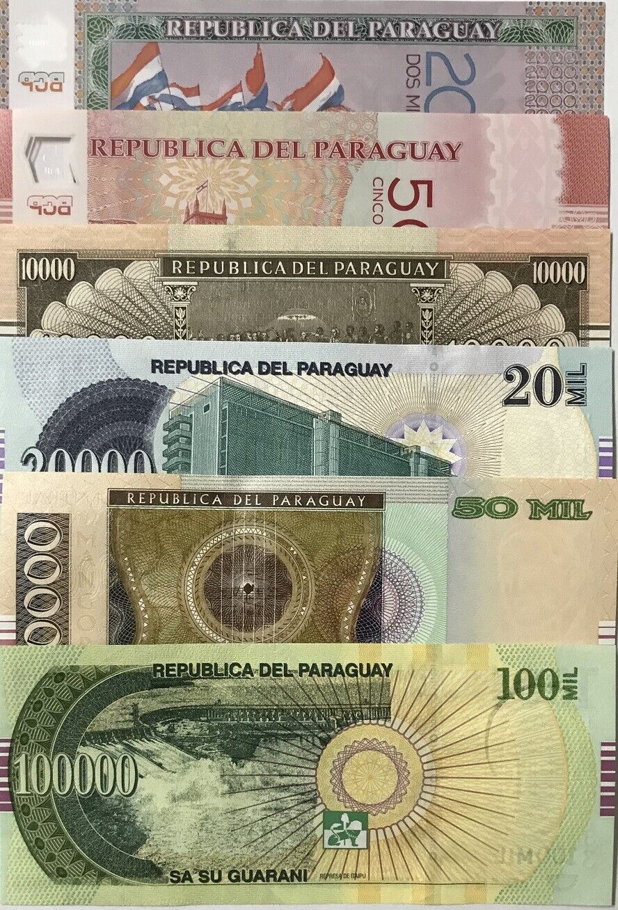 Paraguay Set 6 PCS 2000-100000 Paraguay Random Date P 228 234 A238 240 UNC