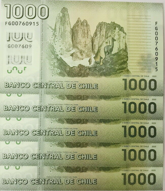 Chile 1000 Pesos 2020 P 161 Polymer UNC Lot 5 PCS