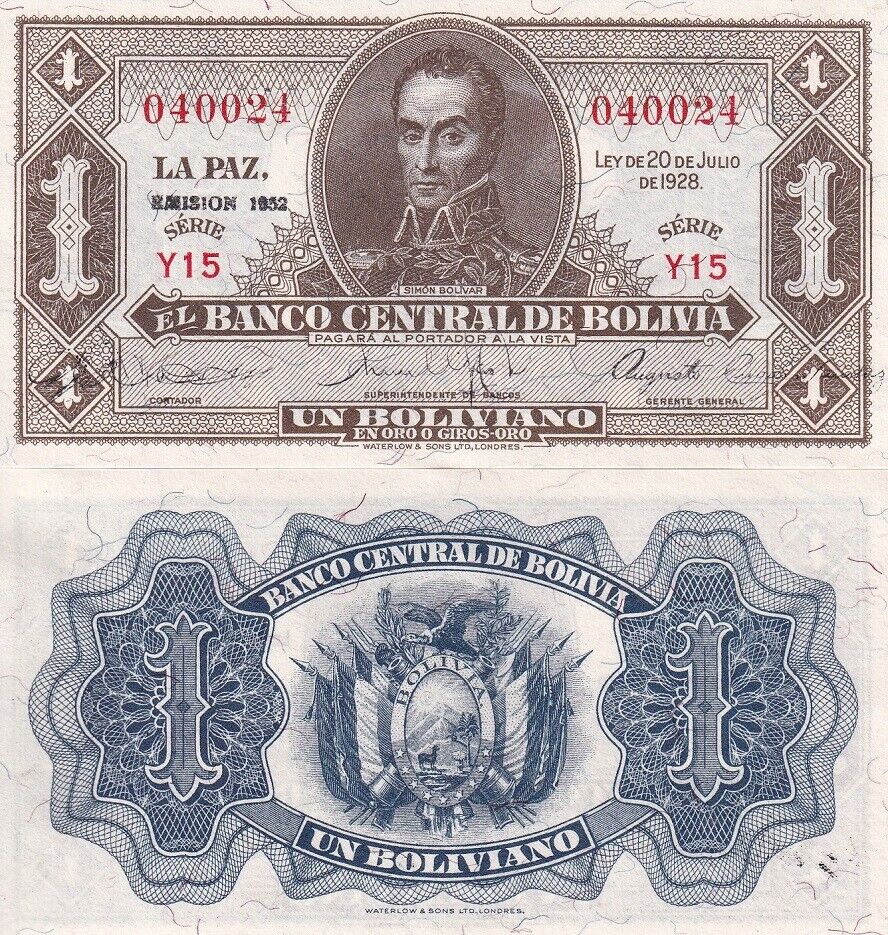 Bolivia 1 Bolivianos 1928 P 128 UNC