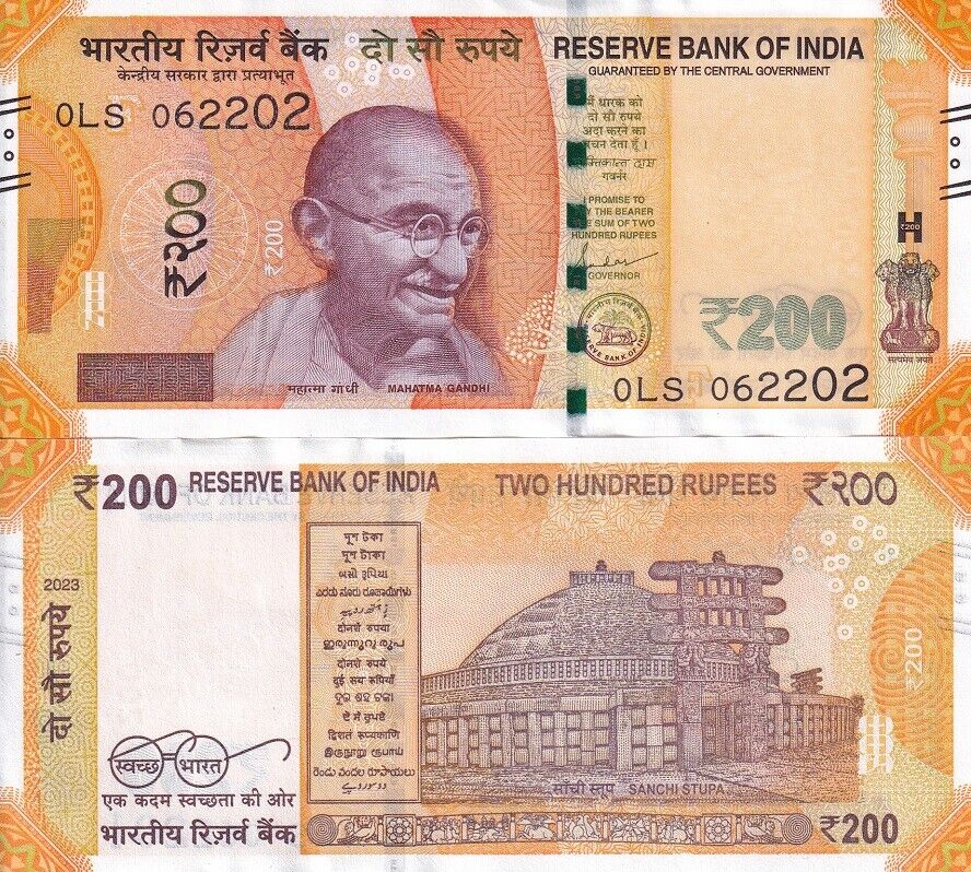 India 200 Rupees 2023 P 113 Letter F UNC LOT 10 PCS