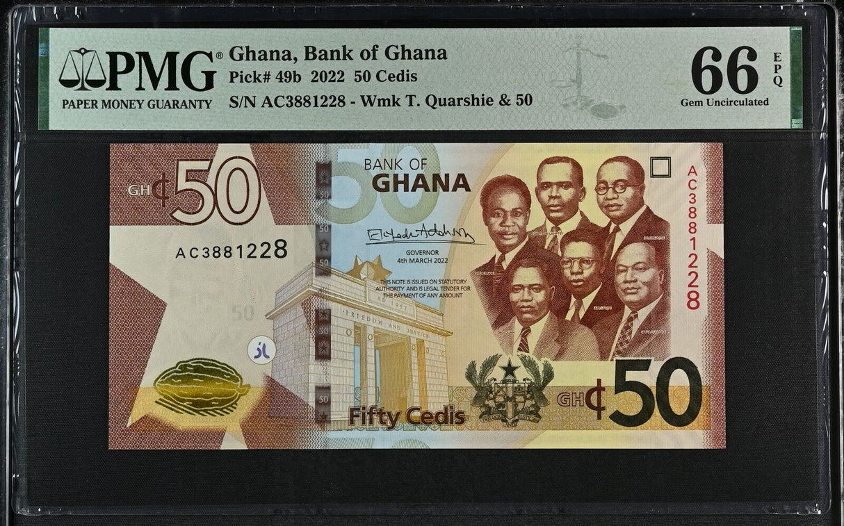 Ghana 50 Cedis 2022 P 49 b Gem UNC PMG 66 EPQ