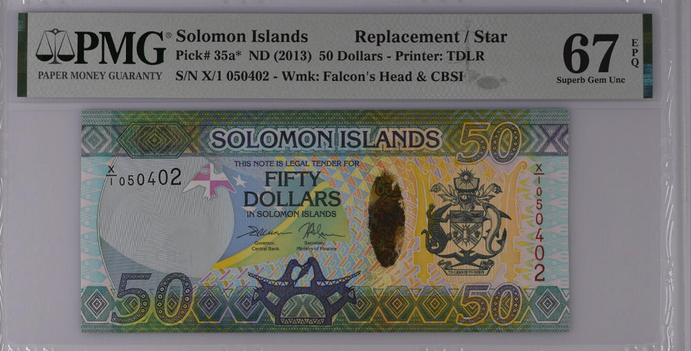 Solomon Islands 50 Dollars ND 2013 P 35 a* Replacement Superb Gem UNC PMG 67 EPQ