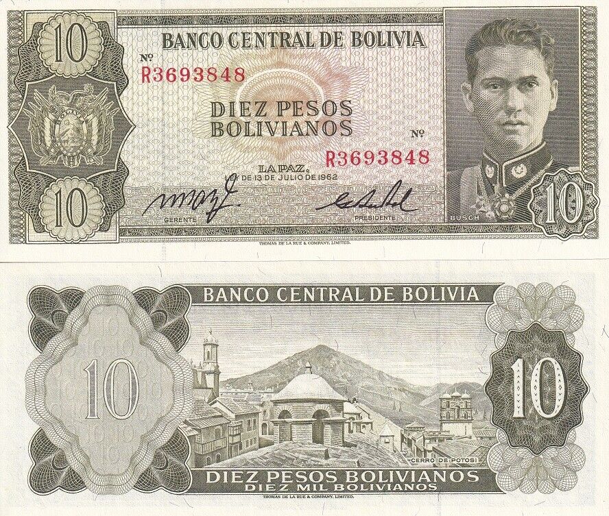 Bolivia 10 Pesos Bolivianos 1962 P 154 a UNC
