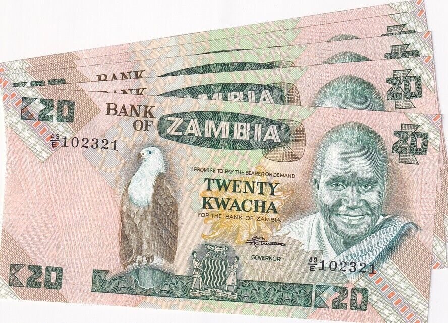 Zambia 20 Kwacha ND (1980-88) P 27 e UNC LOT 5 PCS