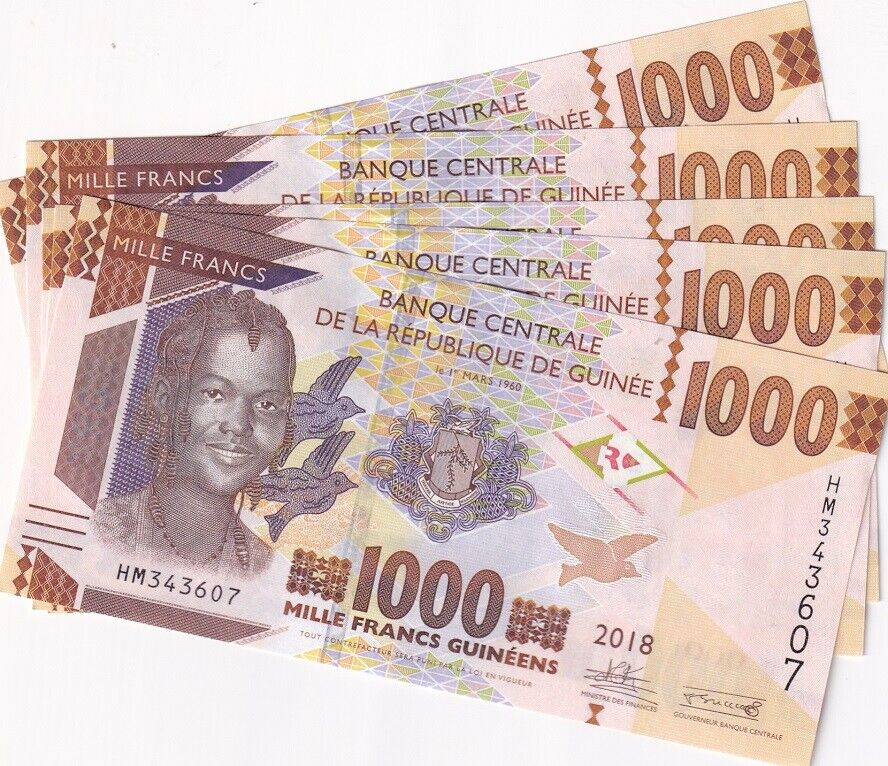 Guinea 1000 Francs 2018 P 48 c UNC LOT 5 PCS
