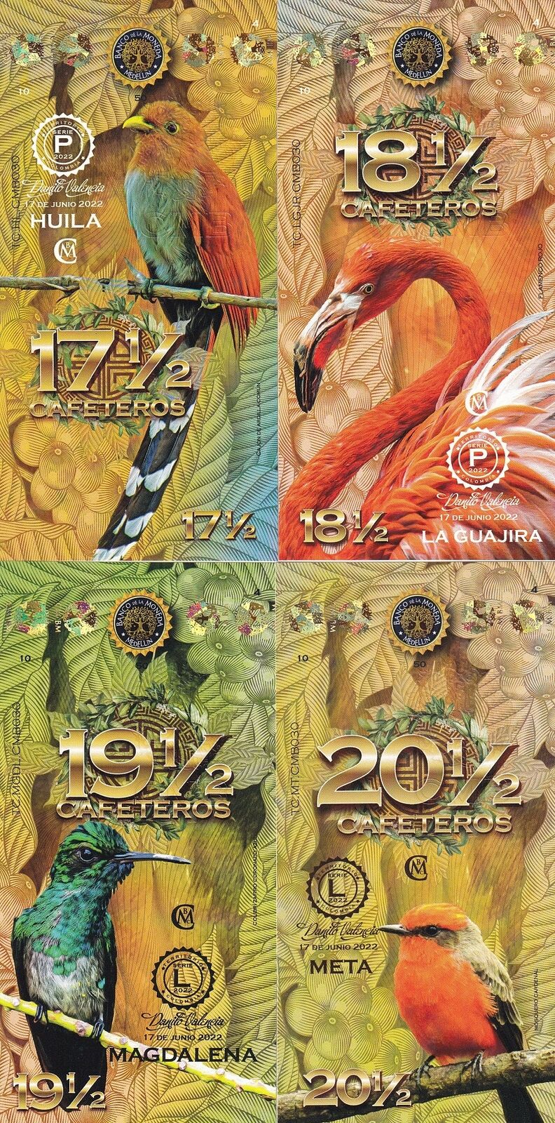 El Club De La Moneda SET 4 17 18 19 20 Cafeteiros 2022 Birds Polymer