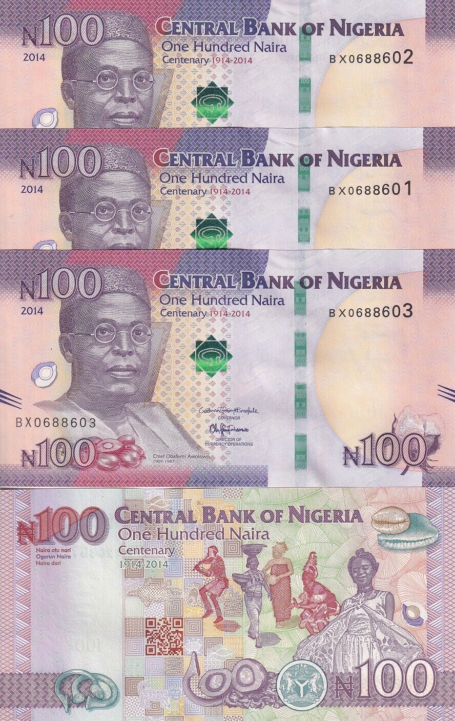 Nigeria 100 Naira 2014 P 41 Comm. UNC LOT 3 PCS