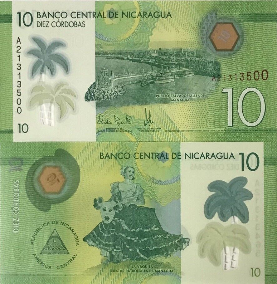 Nicaragua 10 Cordobas 2019 P 209 Polymer UNC
