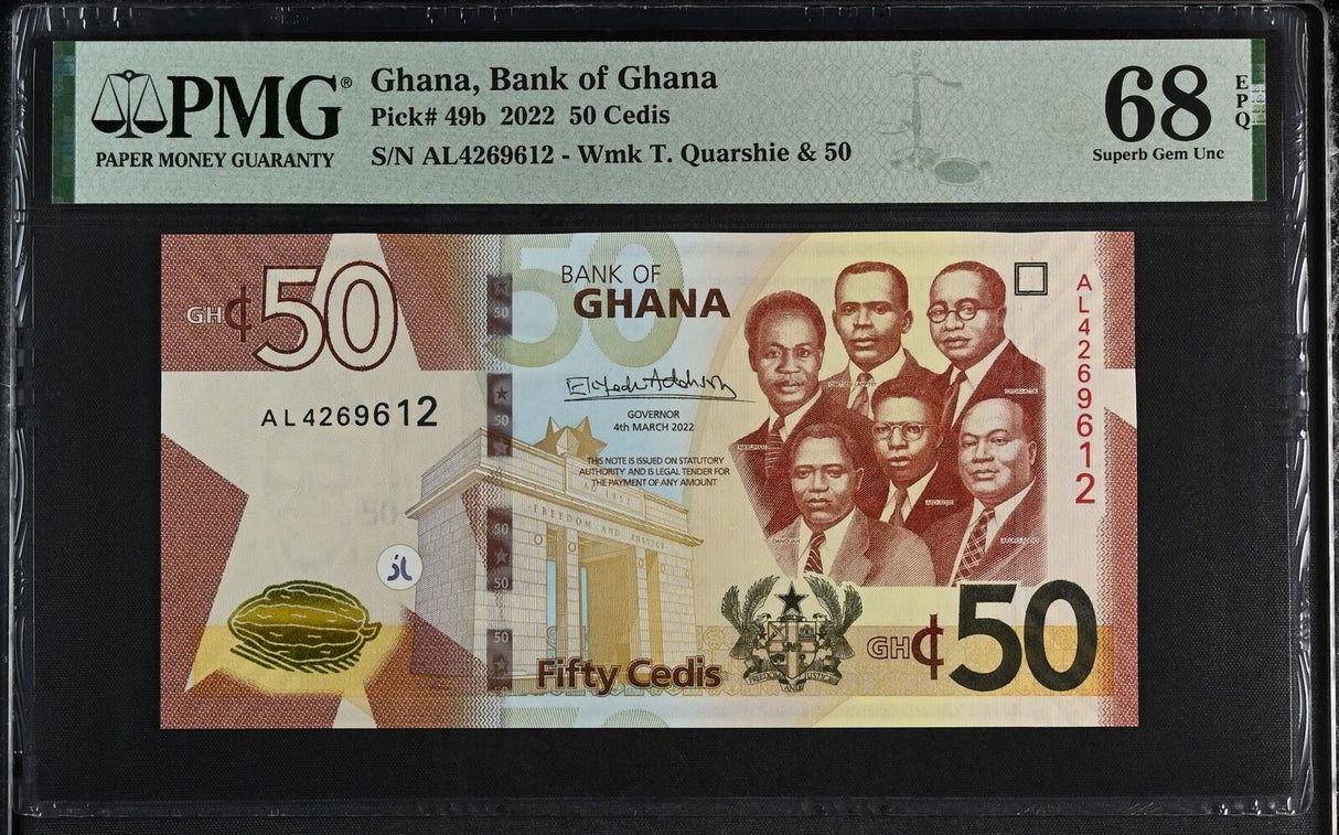 Ghana 50 Cedis 2022 P 49 b Superb Gem UNC PMG 68 EPQ TOP POP