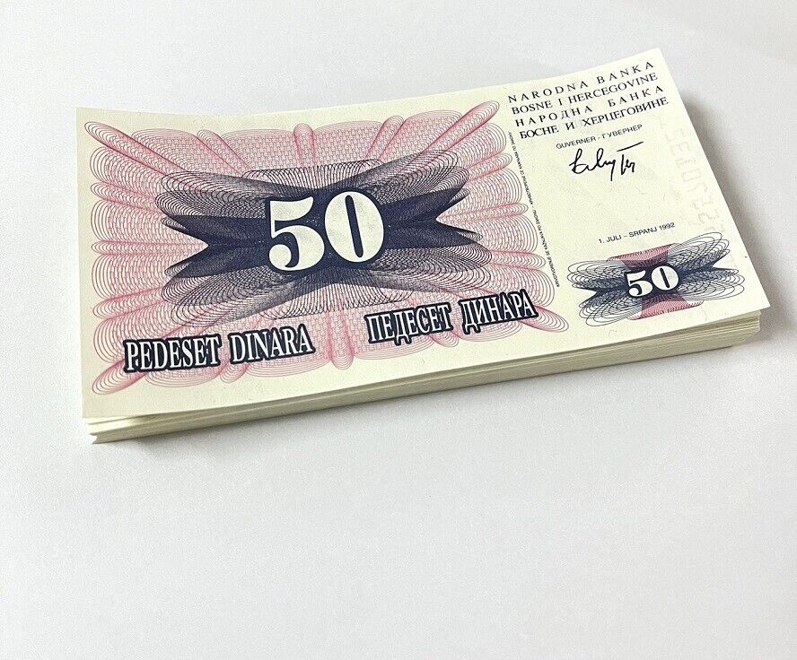 Bosnia 50 Dinara 1992 P 12 UNC LOT 100 PCS 1 Bundle