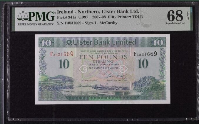 Northern Ireland 10 Pounds 2007 P 341 a Superb Gem UNC PMG 68 EPQ