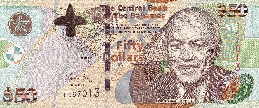 Bahamas 50 Dollars 2012 P 75A UNC