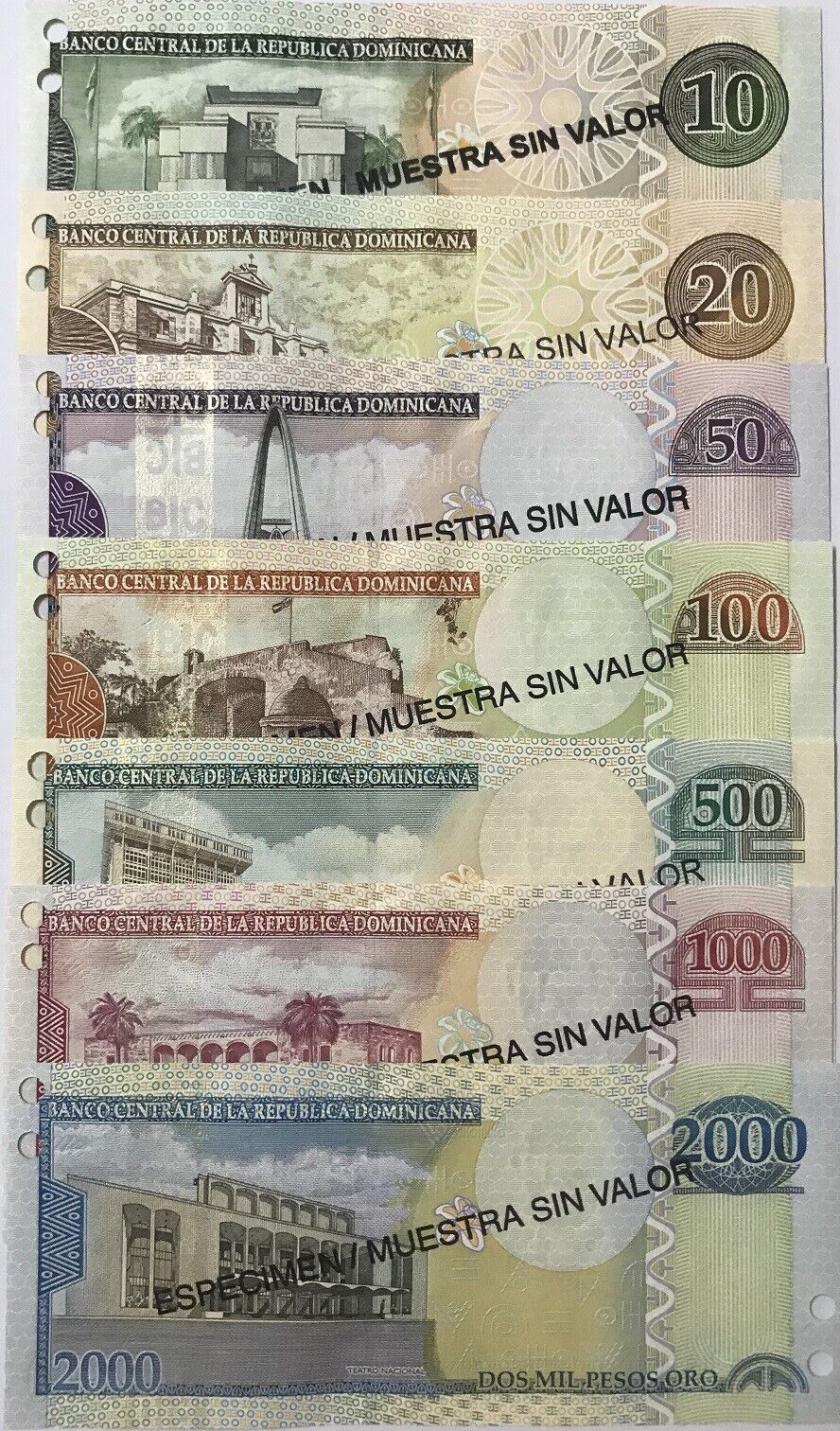 Dominican Set 7 PCS 10 20 50 - 2000 Pesos 2003 P 168 P 169 - P 174 SPECIMEN UNC