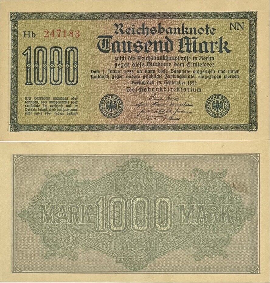 Germany 1000 Mark 1922 P 76 b AU-UNC