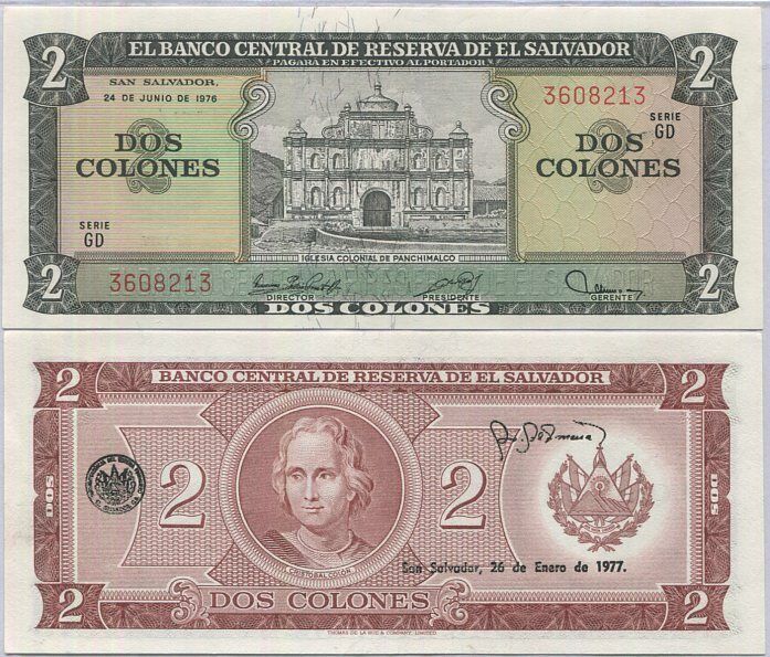 El Salvador 2 Colones 1976 P 124 a AUnc